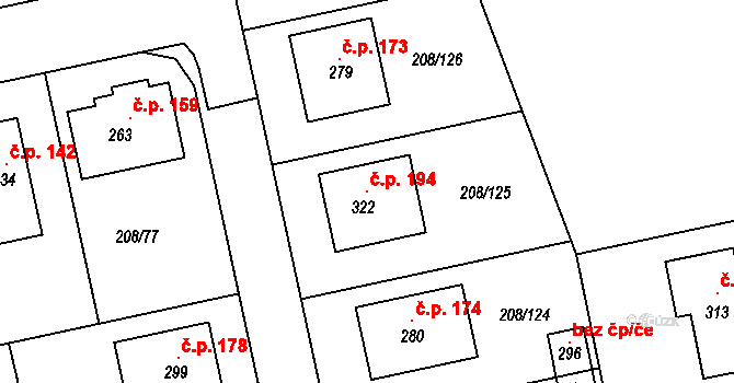Vojkovice 194 na parcele st. 322 v KÚ Vojkovice u Kralup nad Vltavou, Katastrální mapa