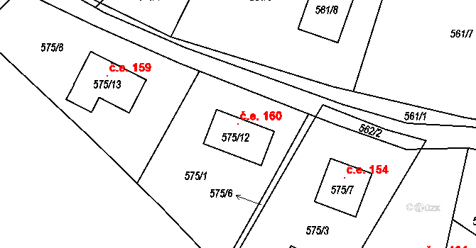 Chrást 160 na parcele st. 575/12 v KÚ Chrást u Plzně, Katastrální mapa