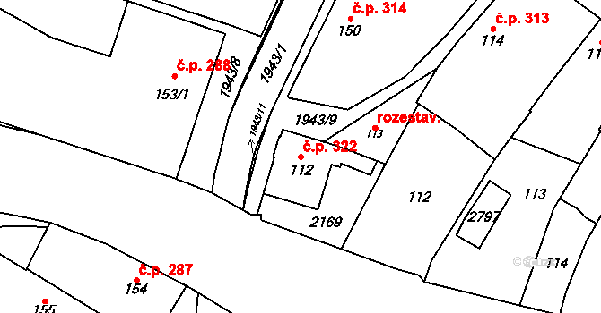 Třebechovice pod Orebem 322 na parcele st. 112 v KÚ Třebechovice pod Orebem, Katastrální mapa
