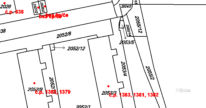 Předměstí 1381,1382,1383, Moravská Třebová na parcele st. 2053/3 v KÚ Moravská Třebová, Katastrální mapa