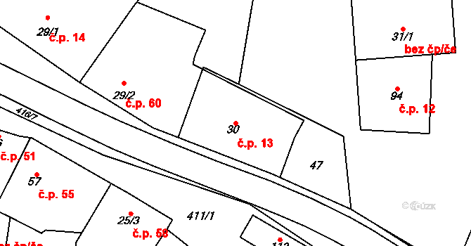 Sobáčov 13, Mladeč na parcele st. 30 v KÚ Sobáčov, Katastrální mapa