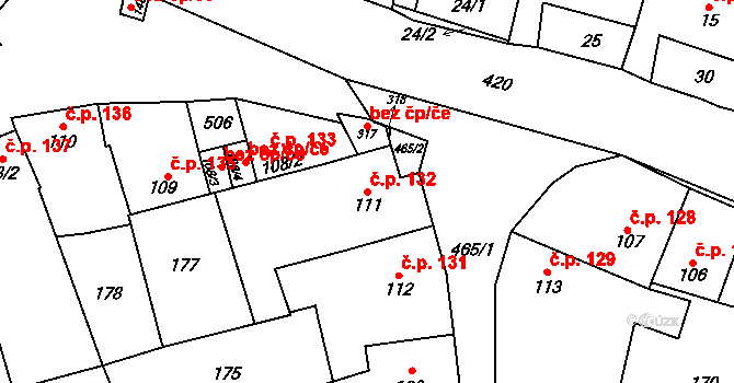 Třebčín 132, Lutín na parcele st. 111 v KÚ Třebčín, Katastrální mapa