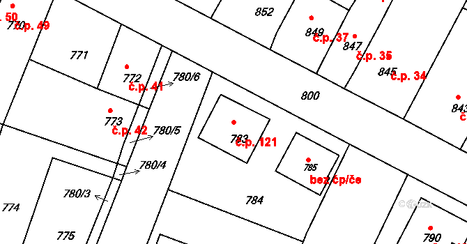 Mimoň V 121, Mimoň na parcele st. 783 v KÚ Mimoň, Katastrální mapa