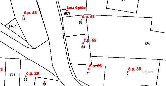 Libotenice 55 na parcele st. 63 v KÚ Libotenice, Katastrální mapa