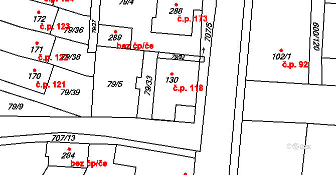 Poplze 118, Libochovice na parcele st. 130 v KÚ Poplze, Katastrální mapa