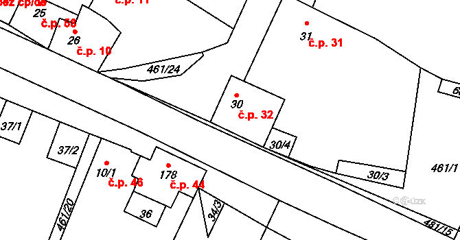 Třeboutice 32, Křešice na parcele st. 30 v KÚ Třeboutice, Katastrální mapa