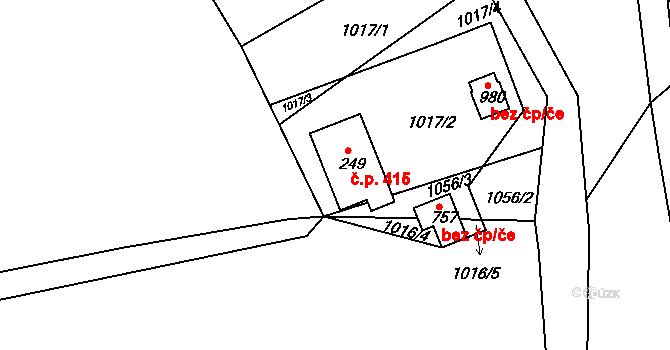 Ryžoviště 415, Harrachov na parcele st. 249 v KÚ Harrachov, Katastrální mapa