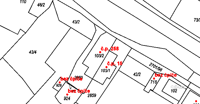 Kateřinice 258 na parcele st. 103/2 v KÚ Kateřinice u Vsetína, Katastrální mapa