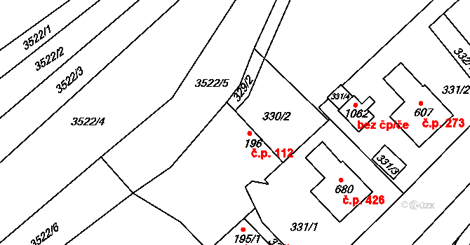 Liptál 112 na parcele st. 196 v KÚ Liptál, Katastrální mapa