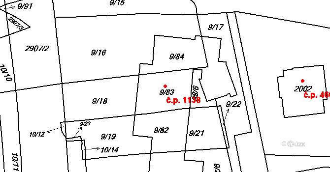 Valašské Meziříčí 1138 na parcele st. 9/83 v KÚ Valašské Meziříčí-město, Katastrální mapa