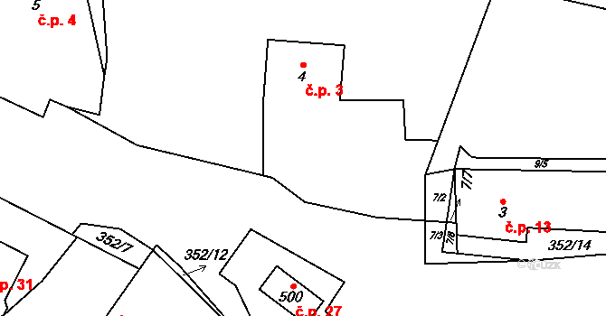Křeničná 3, Chotilsko na parcele st. 4 v KÚ Křeničná, Katastrální mapa
