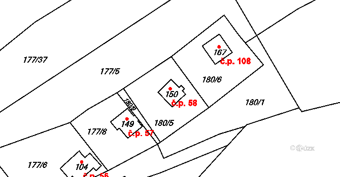 Březka 58, Libuň na parcele st. 150 v KÚ Březka, Katastrální mapa