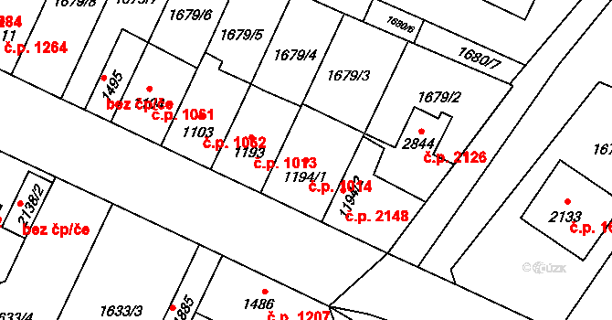 Hořice 1014 na parcele st. 1194/1 v KÚ Hořice v Podkrkonoší, Katastrální mapa
