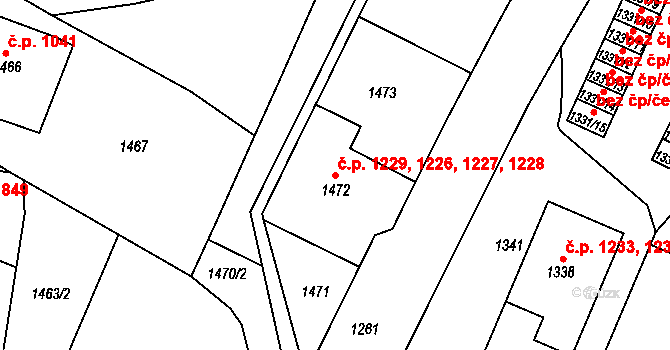 Střekov 1226,1227,1228,1229, Ústí nad Labem na parcele st. 1475 v KÚ Střekov, Katastrální mapa