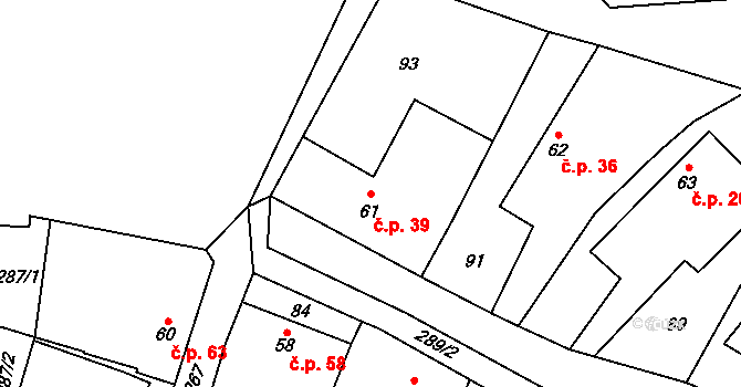 Domoradice 39, Vysoké Mýto na parcele st. 61 v KÚ Domoradice, Katastrální mapa