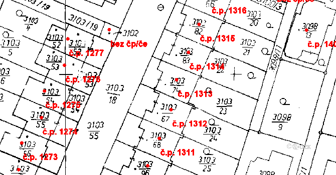 Poděbrady III 1313, Poděbrady na parcele st. 3103/74 v KÚ Poděbrady, Katastrální mapa