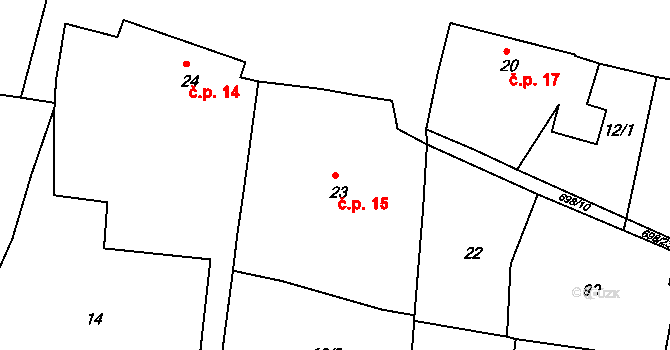 Rašovice 15, Klášterec nad Ohří na parcele st. 23 v KÚ Rašovice u Klášterce nad Ohří, Katastrální mapa