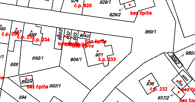 Proboštov 233 na parcele st. 901 v KÚ Proboštov u Teplic, Katastrální mapa
