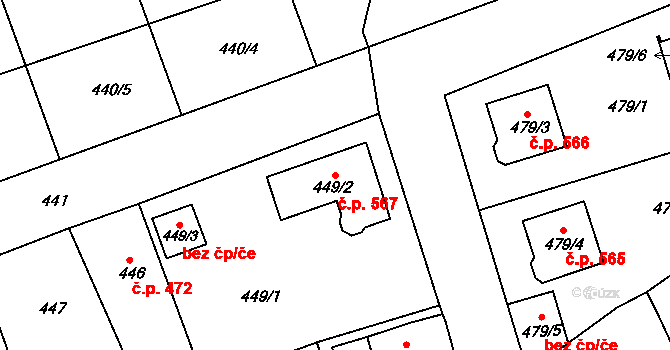 Proboštov 567 na parcele st. 449/2 v KÚ Proboštov u Teplic, Katastrální mapa