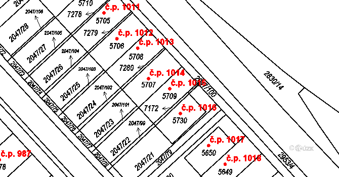 Chrudim II 1015, Chrudim na parcele st. 5709 v KÚ Chrudim, Katastrální mapa