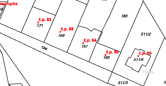 Děčín XXXIII-Nebočady 84, Děčín na parcele st. 167 v KÚ Nebočady, Katastrální mapa