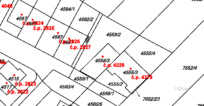Židenice 4229, Brno na parcele st. 4558/3 v KÚ Židenice, Katastrální mapa