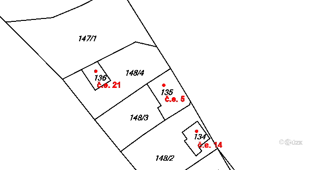 Hutě 5, Černýšovice na parcele st. 135 v KÚ Černýšovice, Katastrální mapa