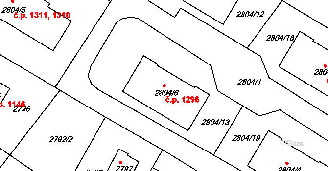 Smržovka 1296 na parcele st. 2804/6 v KÚ Smržovka, Katastrální mapa
