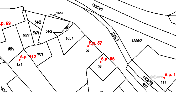 Libořice 57 na parcele st. 58 v KÚ Libořice, Katastrální mapa