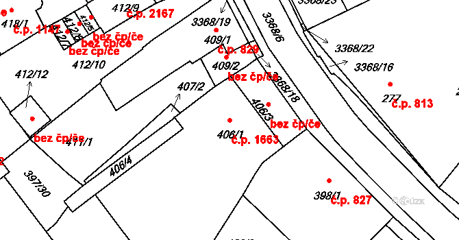 Pelhřimov 1663 na parcele st. 406/1 v KÚ Pelhřimov, Katastrální mapa