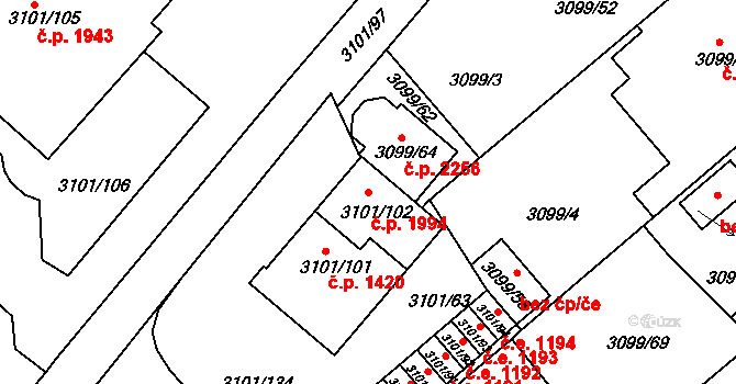 Pelhřimov 1994 na parcele st. 3101/102 v KÚ Pelhřimov, Katastrální mapa