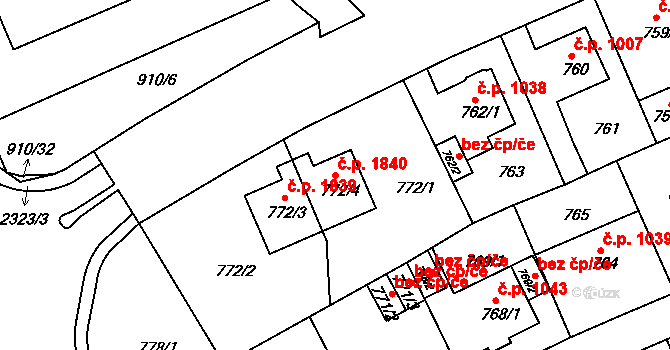 Trnovany 1840, Teplice na parcele st. 772/4 v KÚ Teplice-Trnovany, Katastrální mapa
