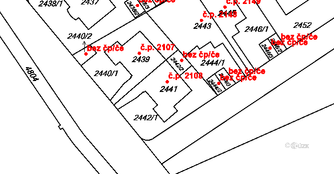 Teplice 2108 na parcele st. 2441 v KÚ Teplice, Katastrální mapa