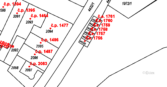 Teplice 1756 na parcele st. 4432/6 v KÚ Teplice, Katastrální mapa
