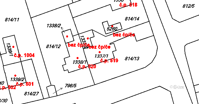 Plzeňské Předměstí 519, Rokycany na parcele st. 1337/1 v KÚ Rokycany, Katastrální mapa
