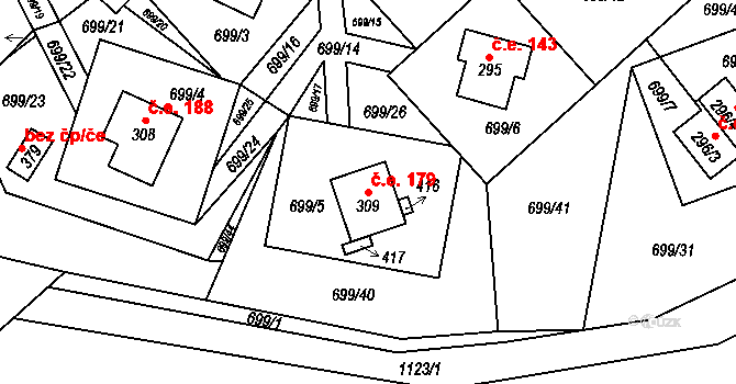 Háj 179, Loučná pod Klínovcem na parcele st. 309 v KÚ Háj u Loučné pod Klínovcem, Katastrální mapa