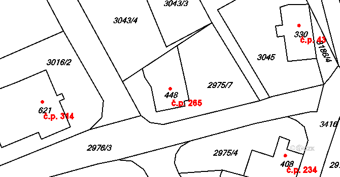 Jílové 265 na parcele st. 448 v KÚ Jílové u Děčína, Katastrální mapa