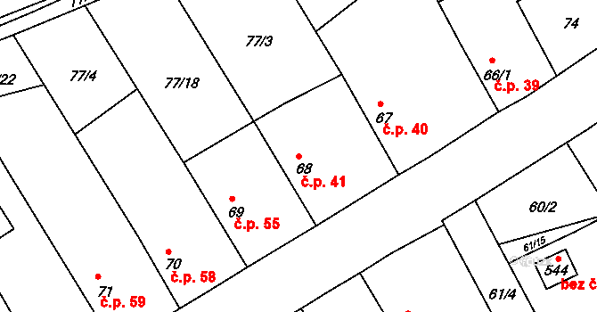 Luštěnice 41 na parcele st. 68 v KÚ Luštěnice, Katastrální mapa