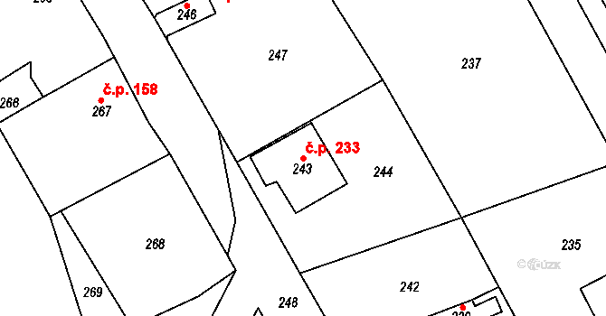 Lubná 233 na parcele st. 243 v KÚ Lubná u Rakovníka, Katastrální mapa