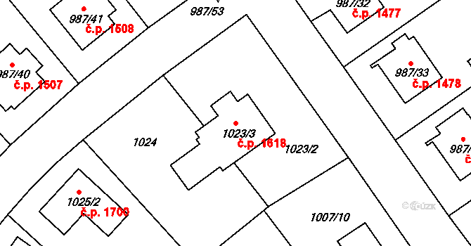 Turnov 1618 na parcele st. 1023/3 v KÚ Turnov, Katastrální mapa