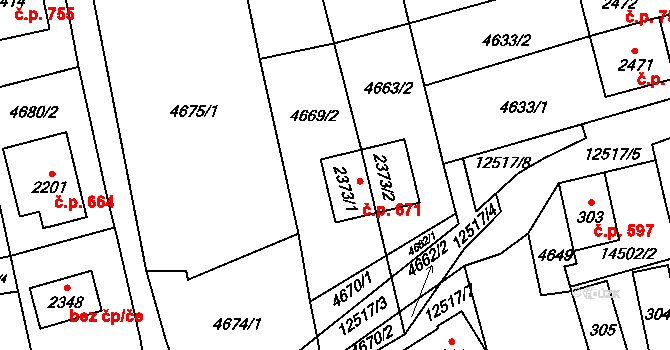 Nový Hrozenkov 671 na parcele st. 2373/1 v KÚ Nový Hrozenkov, Katastrální mapa
