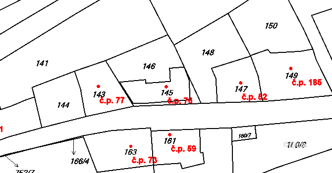 Přední Kopanina 76, Praha na parcele st. 145 v KÚ Přední Kopanina, Katastrální mapa