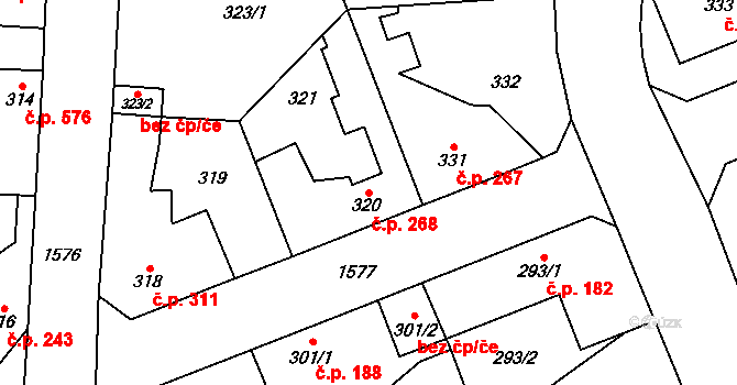 Řeporyje 268, Praha na parcele st. 320 v KÚ Řeporyje, Katastrální mapa
