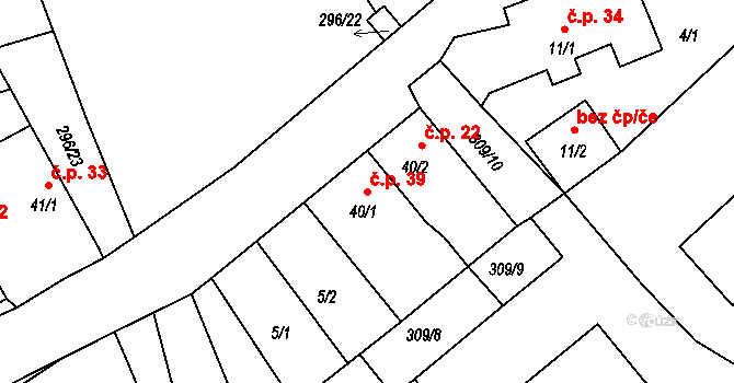Rodvínov 39 na parcele st. 40/1 v KÚ Rodvínov, Katastrální mapa