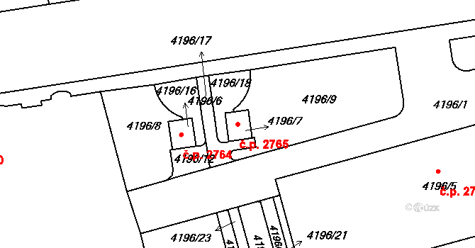 Žižkov 2765, Praha na parcele st. 4196/7 v KÚ Žižkov, Katastrální mapa