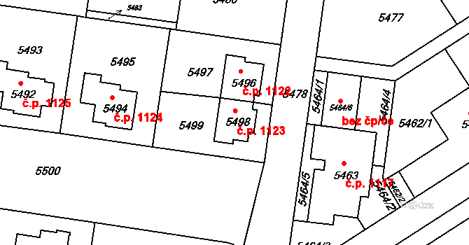 Záběhlice 1123, Praha na parcele st. 5498 v KÚ Záběhlice, Katastrální mapa