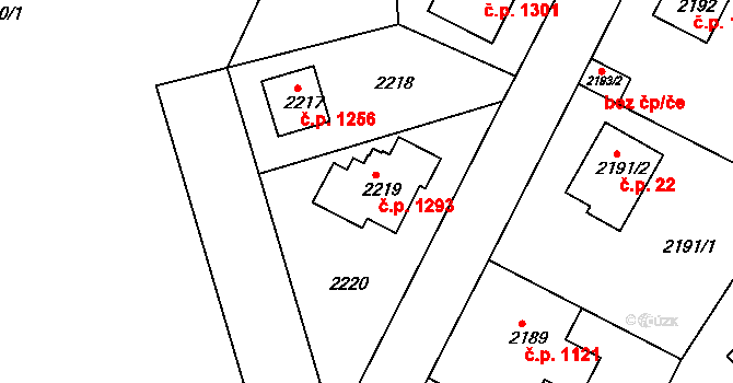 Modřany 1293, Praha na parcele st. 2219 v KÚ Modřany, Katastrální mapa