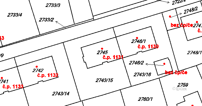 Michle 1131, Praha na parcele st. 2745 v KÚ Michle, Katastrální mapa