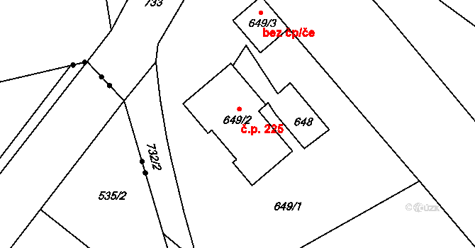 Dolní Měcholupy 225, Praha na parcele st. 649/2 v KÚ Dolní Měcholupy, Katastrální mapa