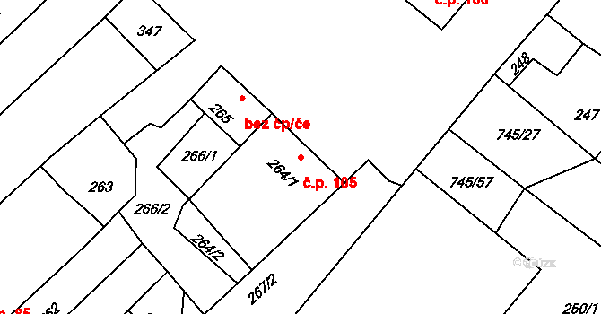 Jevišovka 105 na parcele st. 264/1 v KÚ Jevišovka, Katastrální mapa